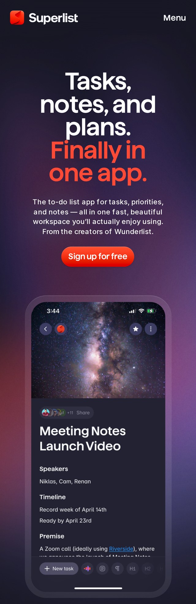 Superlist mobile website